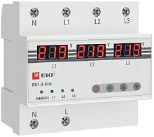 Переключатель фаз цифровой на DIN-рейку EKF PROxima RVF-3-63А 63A 50-400В картинка